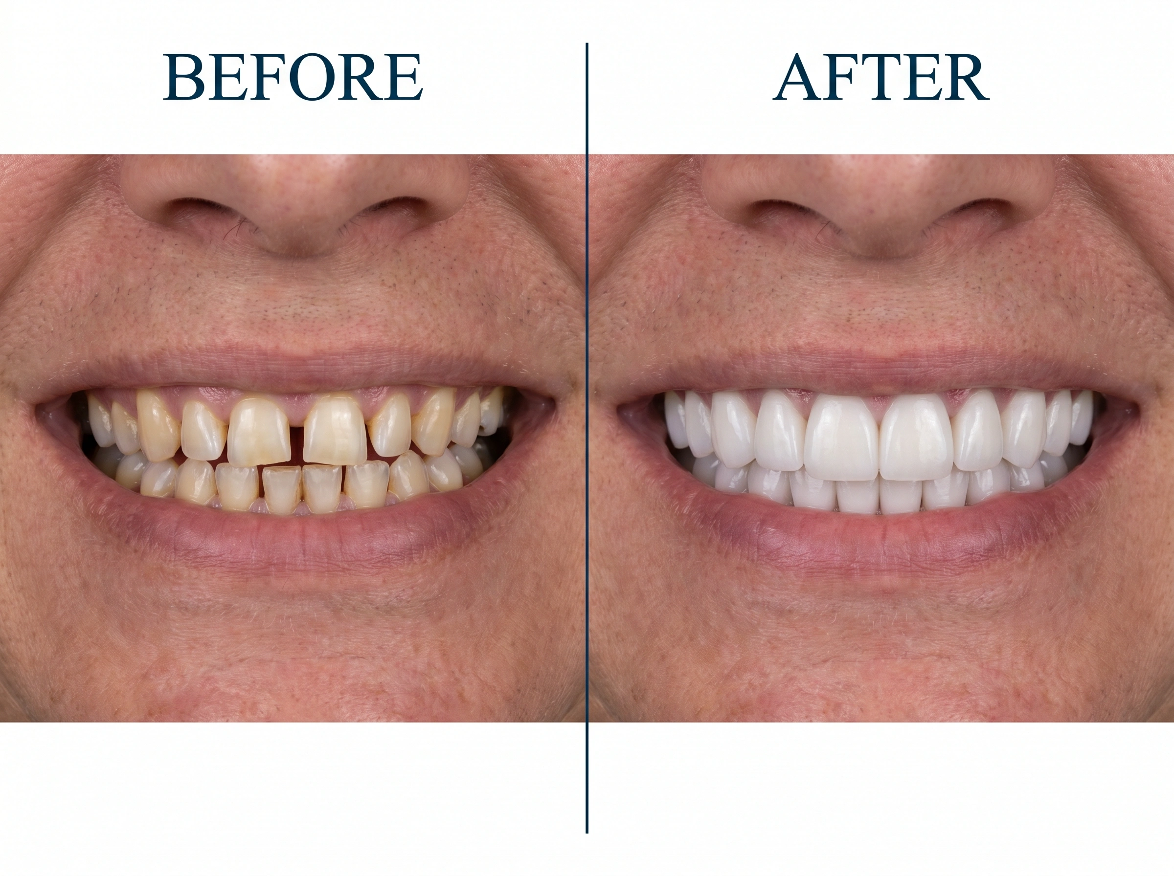 Hollywood Smile veneers before and after at Cura Welt